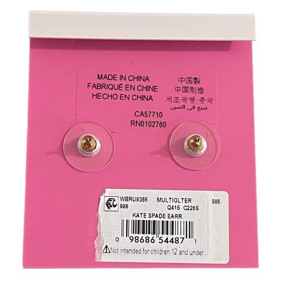 Kate Spade Glitter Crystal Square Gold Tone Stud Earrings Multicolor Rainbow NWT - Picture 3 of 5